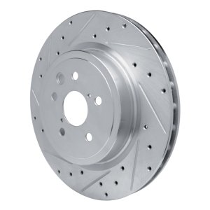 Lexus IS F Brake Rotor (1) - Rear Left - R1 Concepts - Drilled & Slotted - Silver - `08-`14